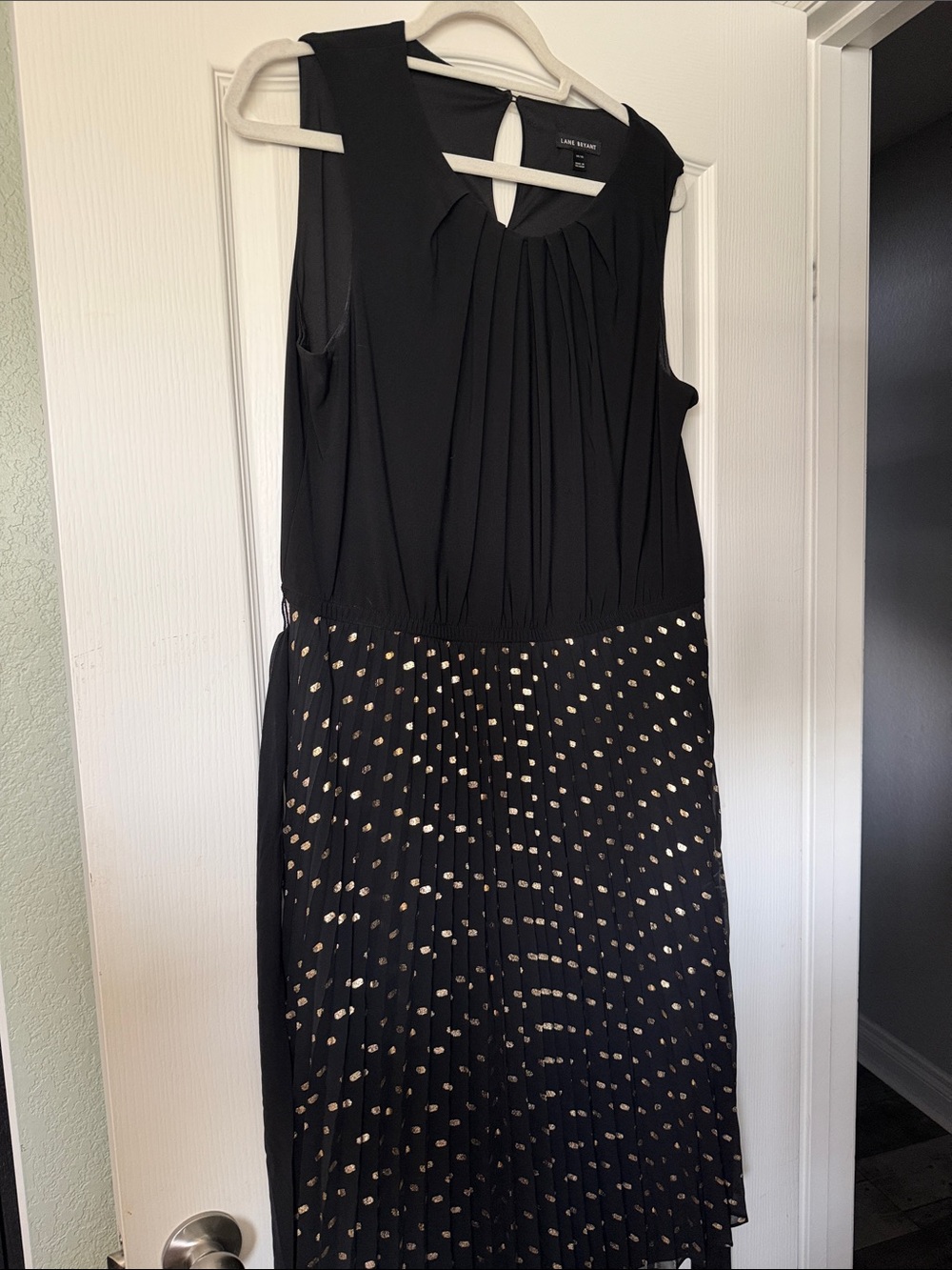 Lane Bryant | Black Midi Dress with Gold Dot Pleated Skirt